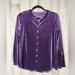 Lands' End Women's Button Down Velvet Shirt - Purple XSP NWT